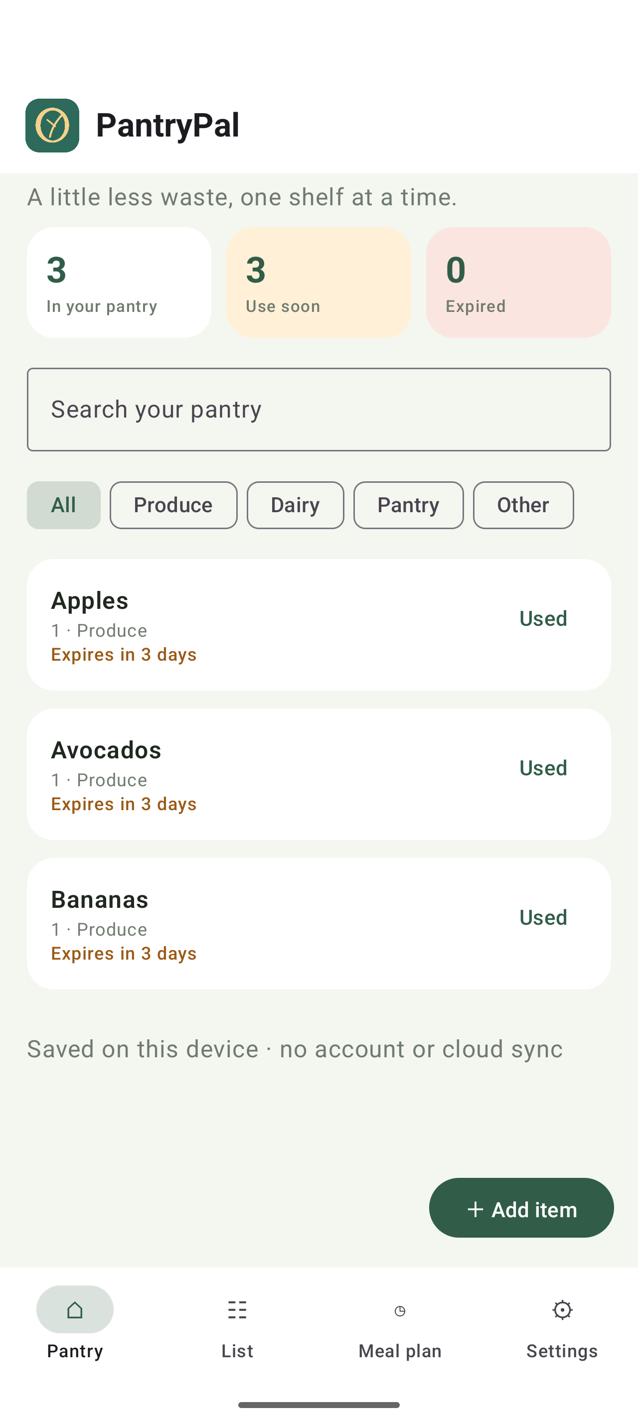 PantryPal app interface